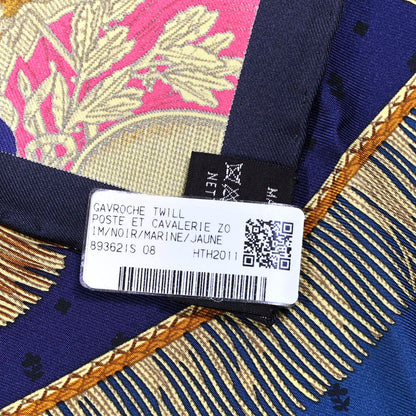 Hermes Silk Poste et Cavalerie Detail Scarf 45 Black Marine Jaune 2 of 4