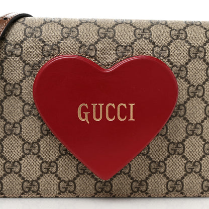 Gucci GG Supreme Monogram Script Logo Heart Crossbody Bag Beige Brown 8 of 10