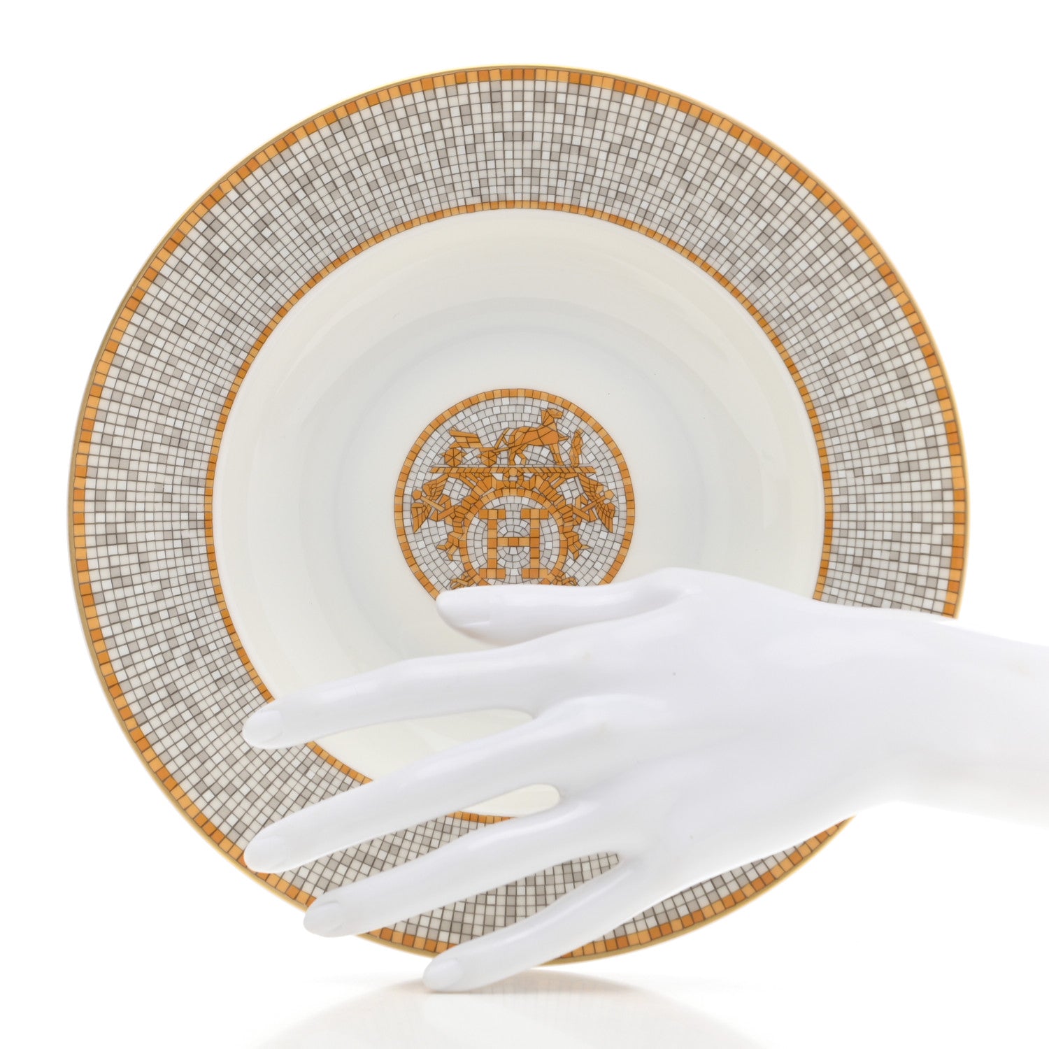 Hermes Porcelain Mosaique Au 24 Soup Bowl Gold 2 of 8
