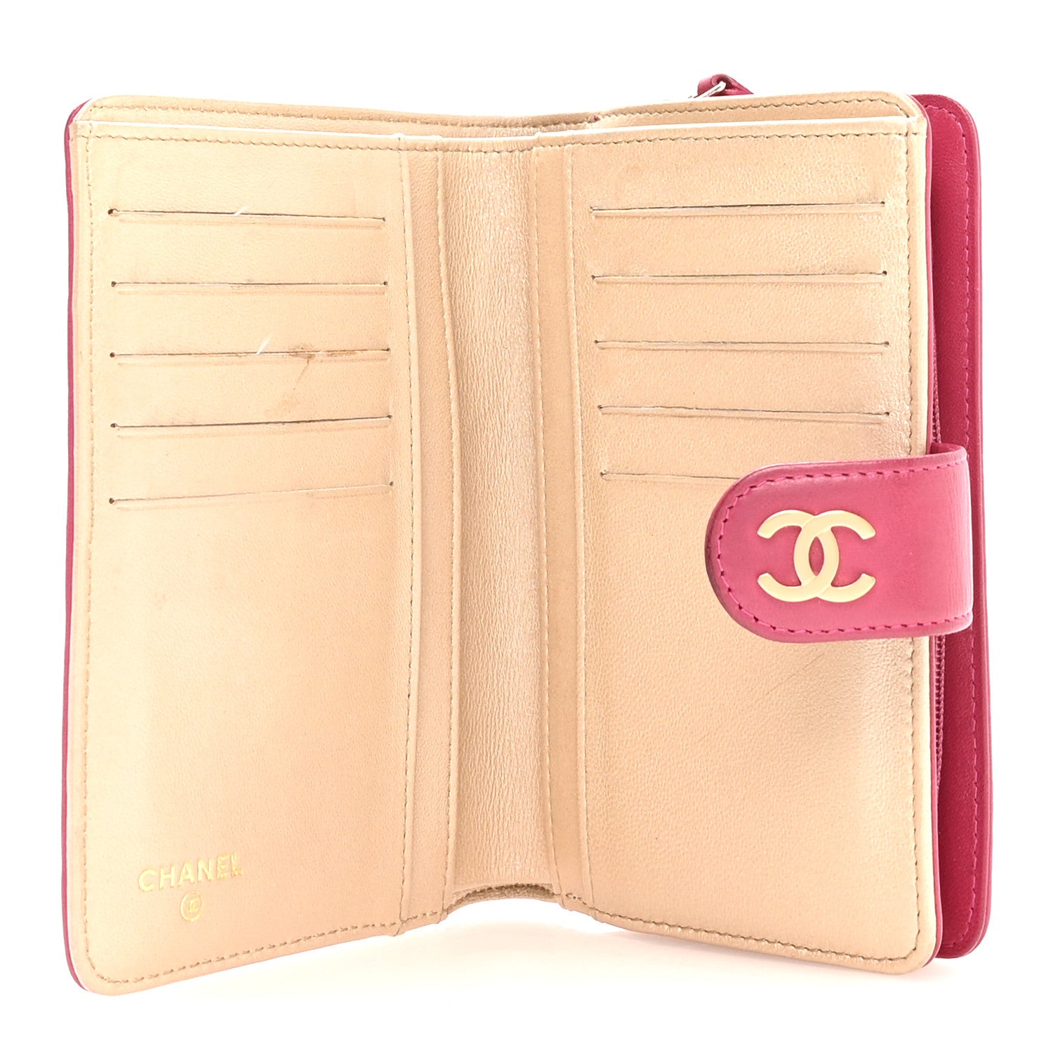Chanel Lambskin Camellia Embossed L-Zip Pocket Wallet Pink 5 of 9