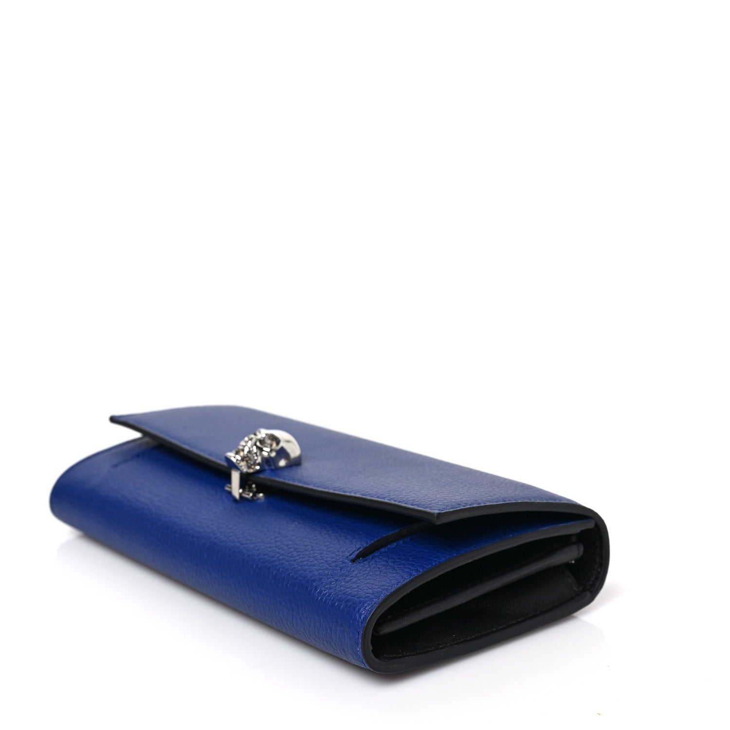 Alexander McQueen Pebbled Calfskin Skull Wallet on Chain Cobalt Blue 8 of 8