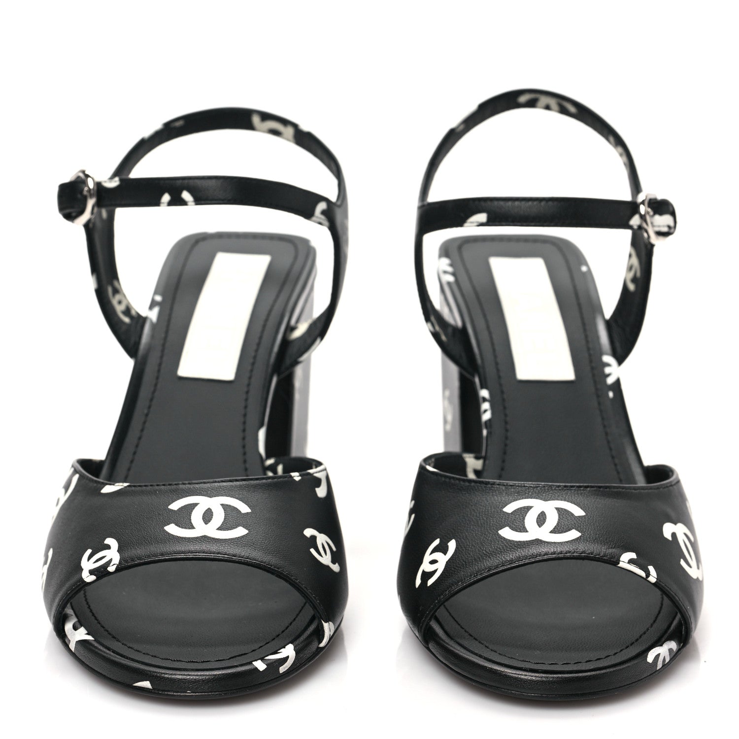 Chanel Printed Lambskin CC Sandals 38 Black White 2 of 8