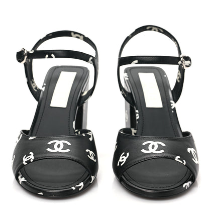 Chanel Printed Lambskin CC Sandals 38 Black White 2 of 8