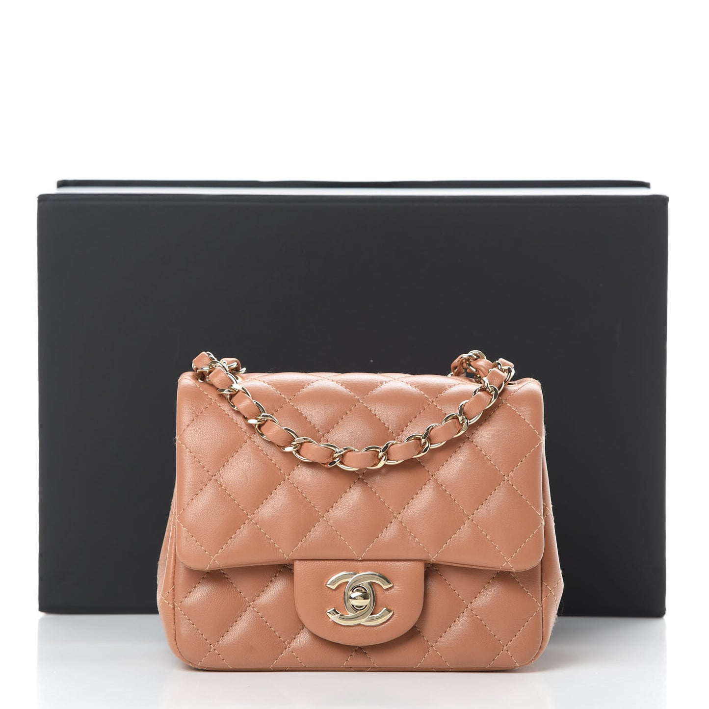 Lambskin Quilted Mini Square Flap Brown