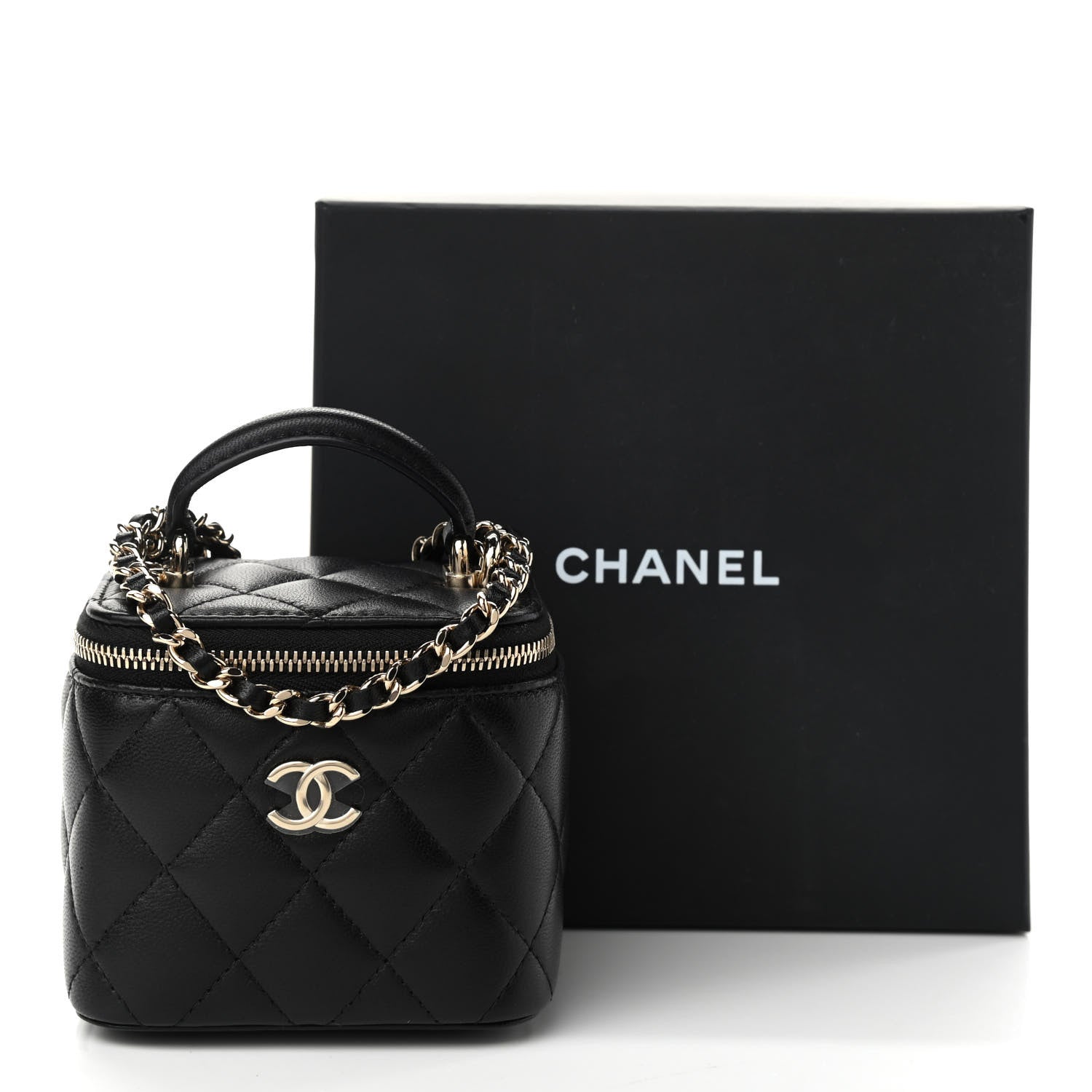Chanel Lambskin Quilted Top Handle Mini Vanity Case With Chain Black 11 of 11