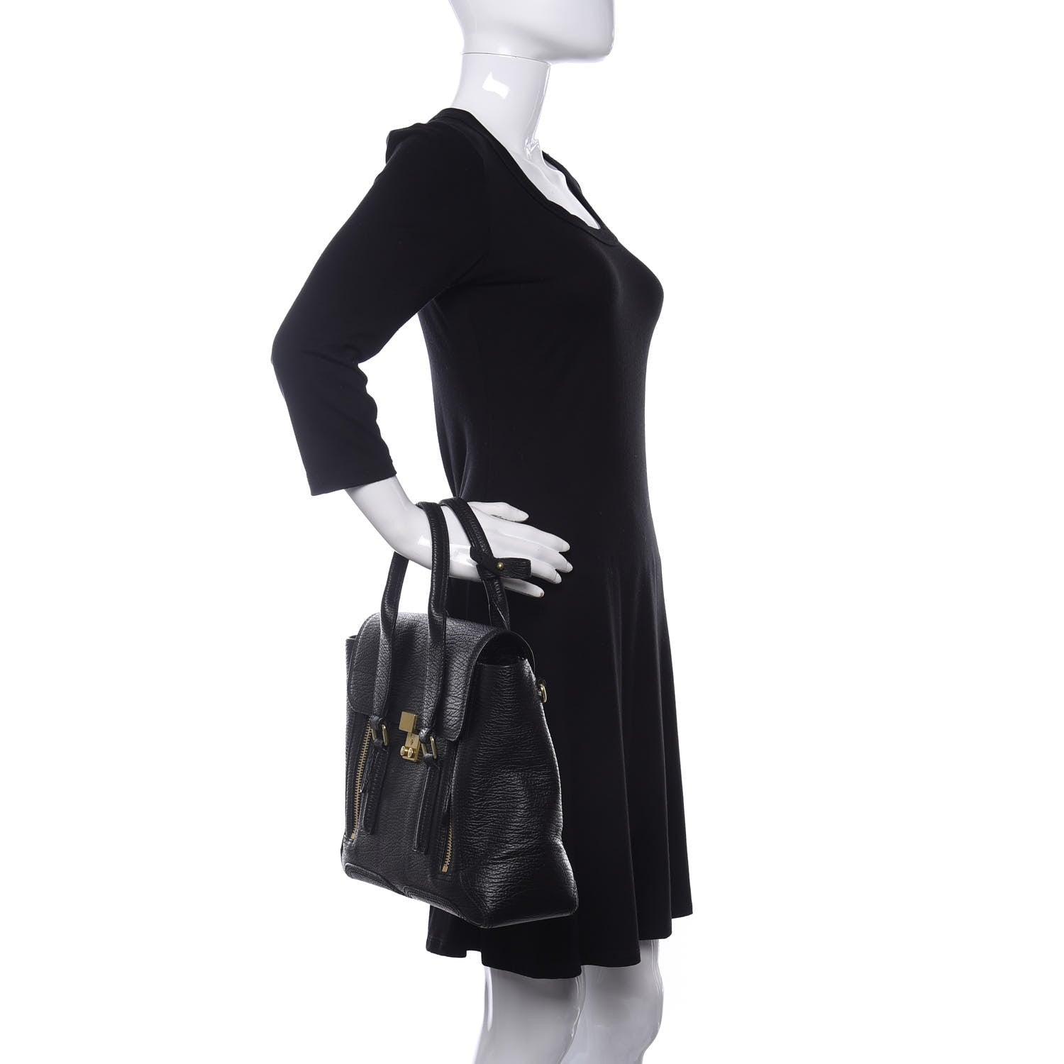 3.1 Phillip Lim Textured Calfskin Medium Pashli Satchel Black 2 of 9