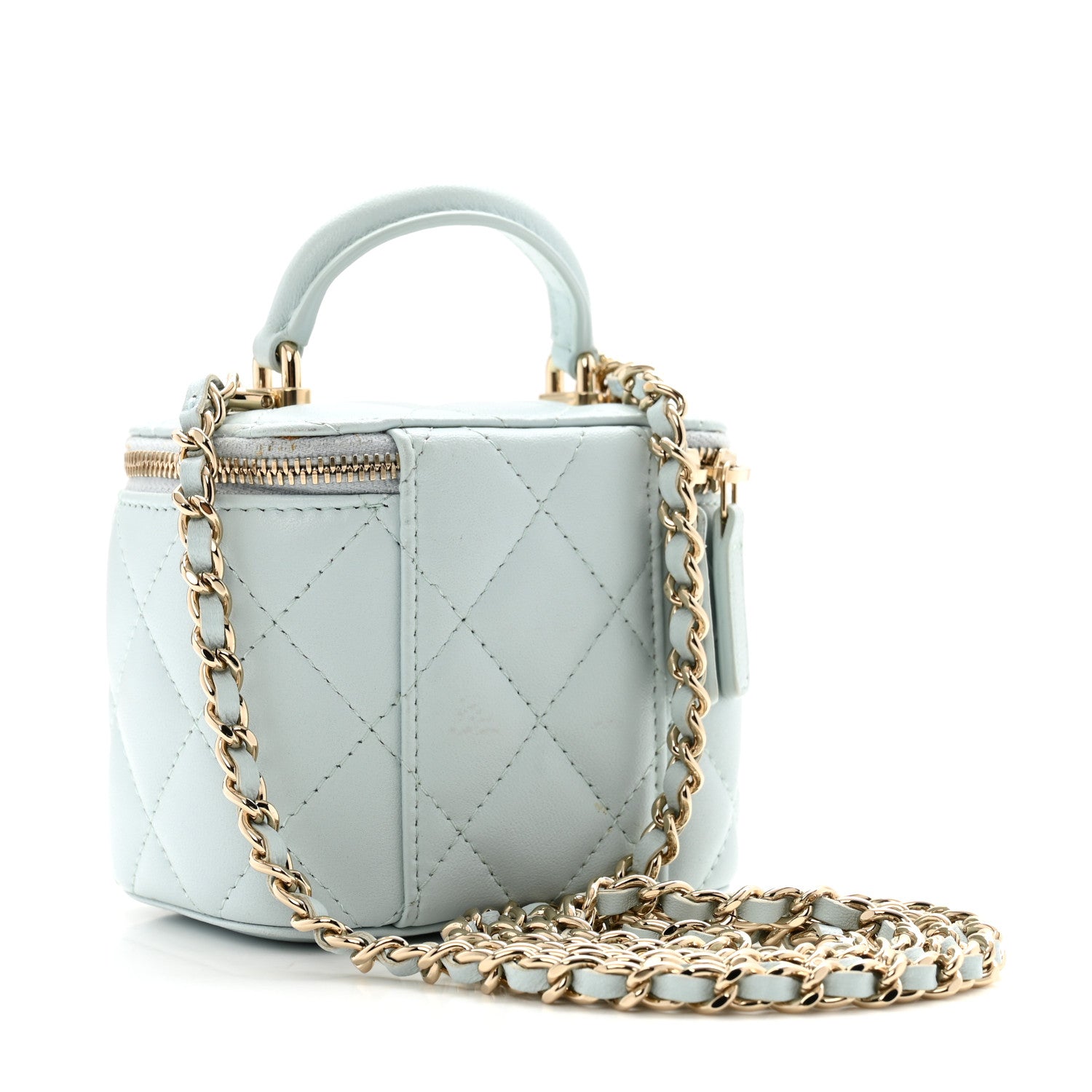 Chanel Lambskin Quilted Top Handle Mini Vanity Case With Chain Light Blue 3 of 12