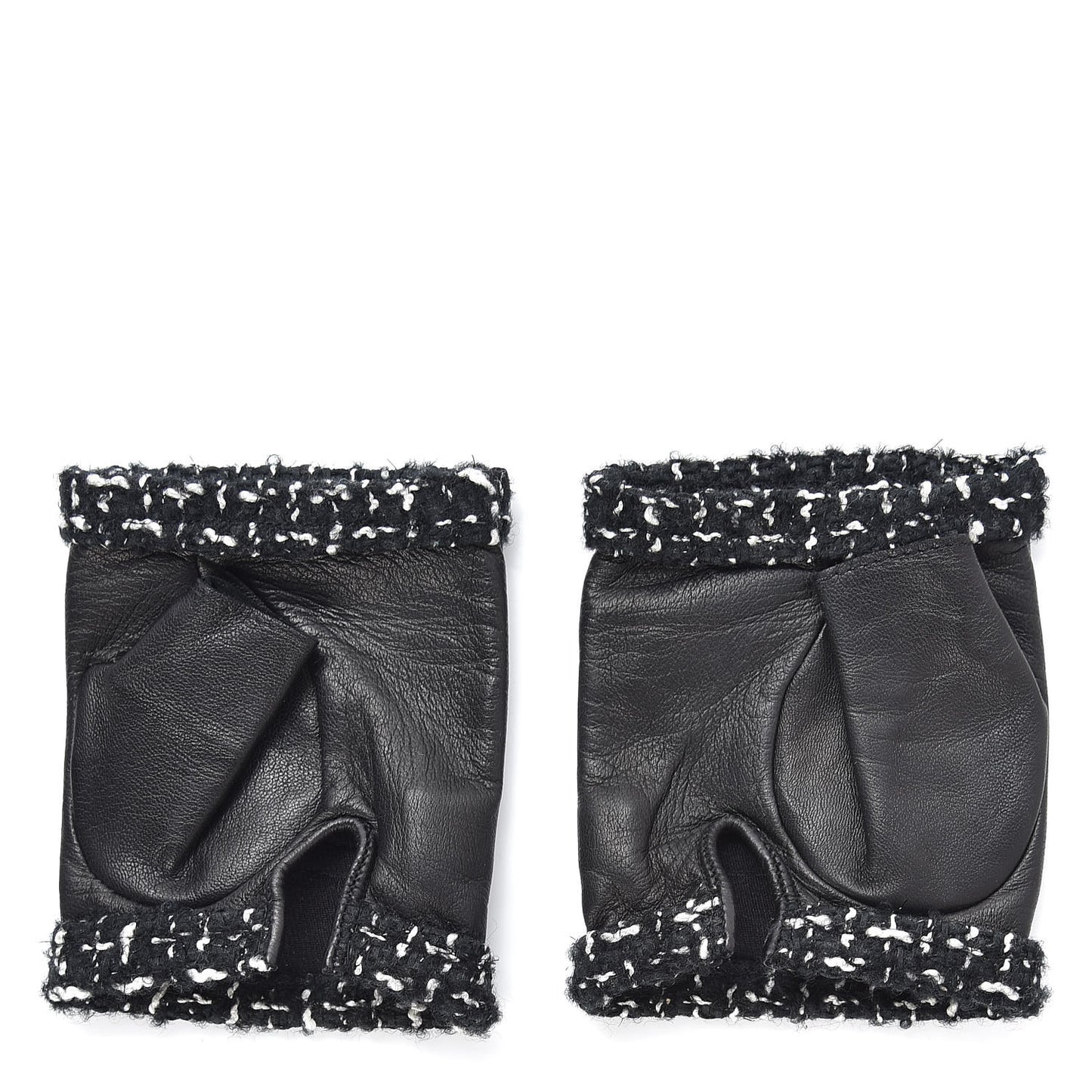 Metallic Lambskin Tweed CC Fingerless Gloves 6.5 Black Green