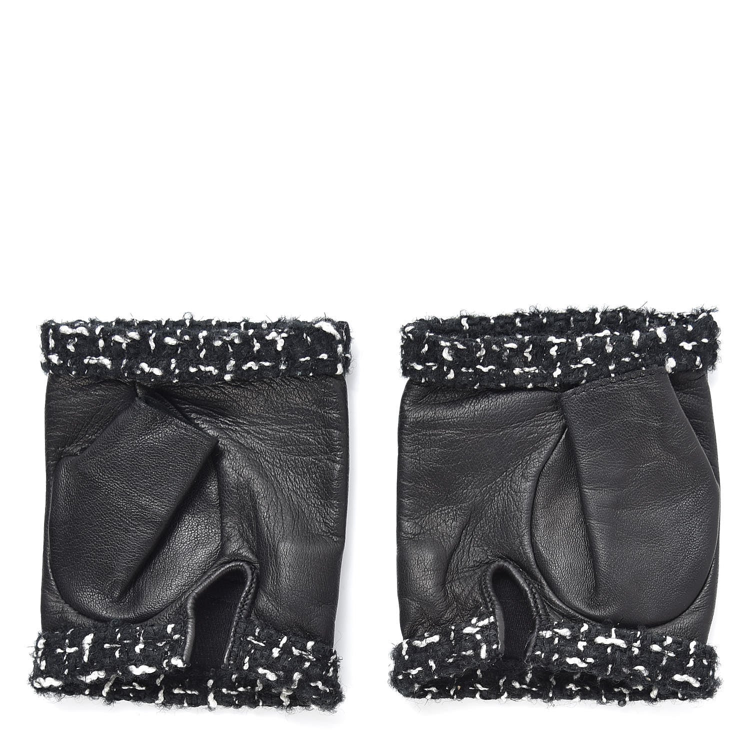 Chanel Metallic Lambskin Tweed CC Fingerless Gloves 6.5 Black Green 3 of 5