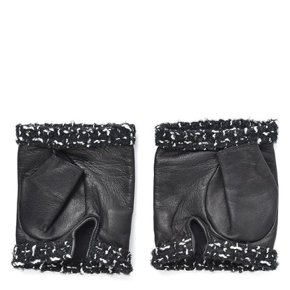 Chanel Metallic Lambskin Tweed CC Fingerless Gloves 6.5 Black Green 3 of 5