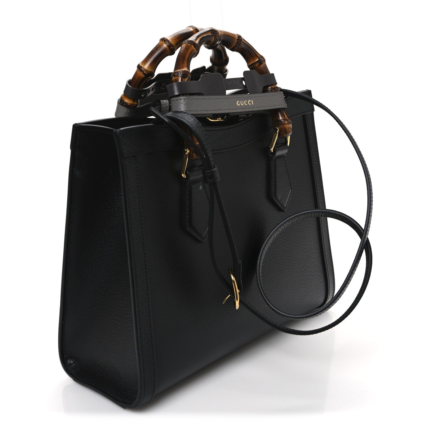 Gucci Textured Dollar Calfskin Web Small Diana Tote Bag Black Dusty Grey 3 of 10