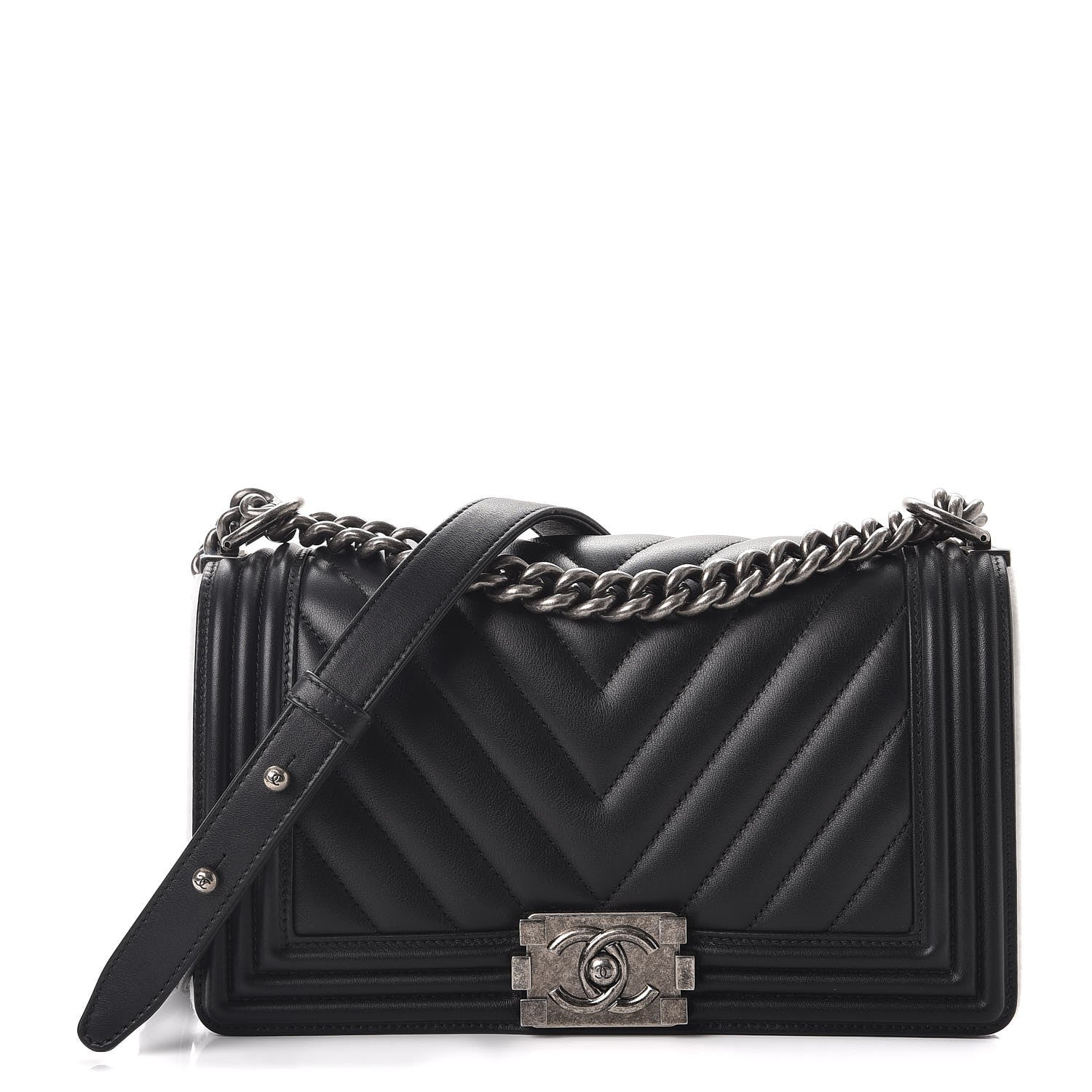 Chanel Calfskin Chevron Quilted Medium Boy Flap Black 1 of 8