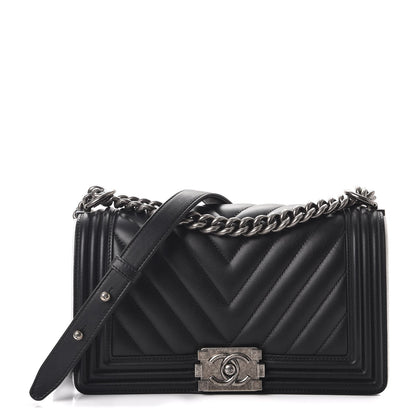 Chanel Calfskin Chevron Quilted Medium Boy Flap Black 1 of 8
