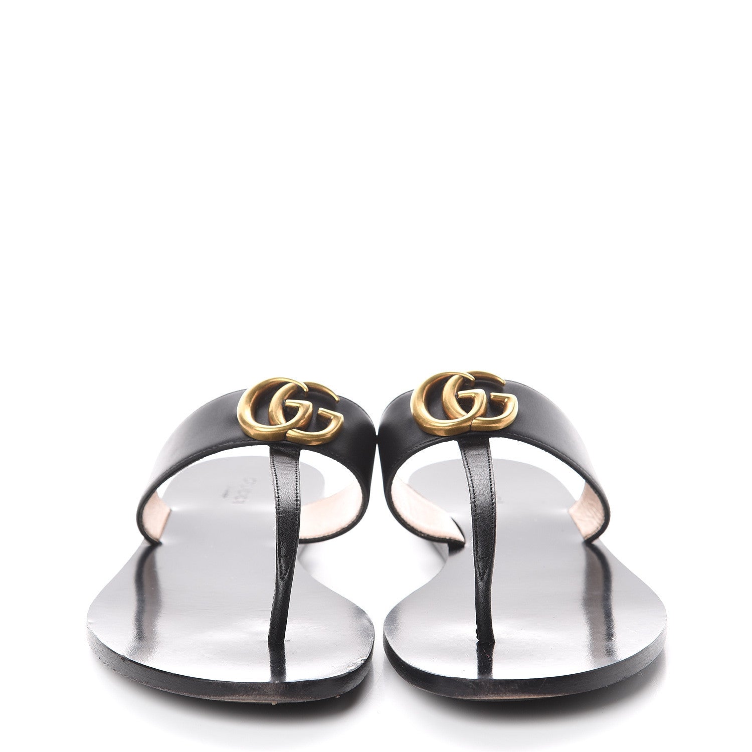 Gucci Calfskin GG Marmont Thong Sandals 38.5 Black 2 of 7
