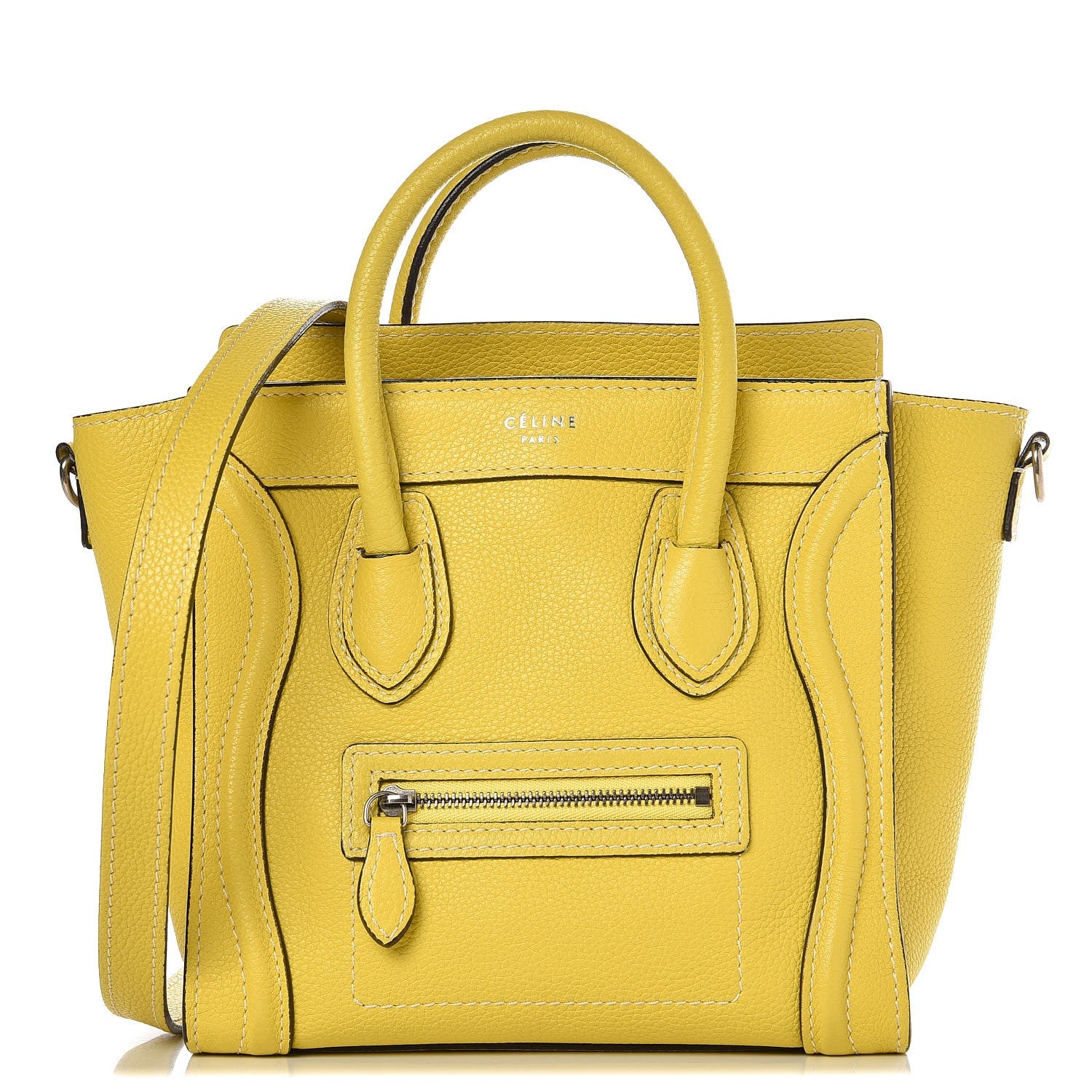 Celine Drummed Calfskin Nano Luggage Citron 1 of 17