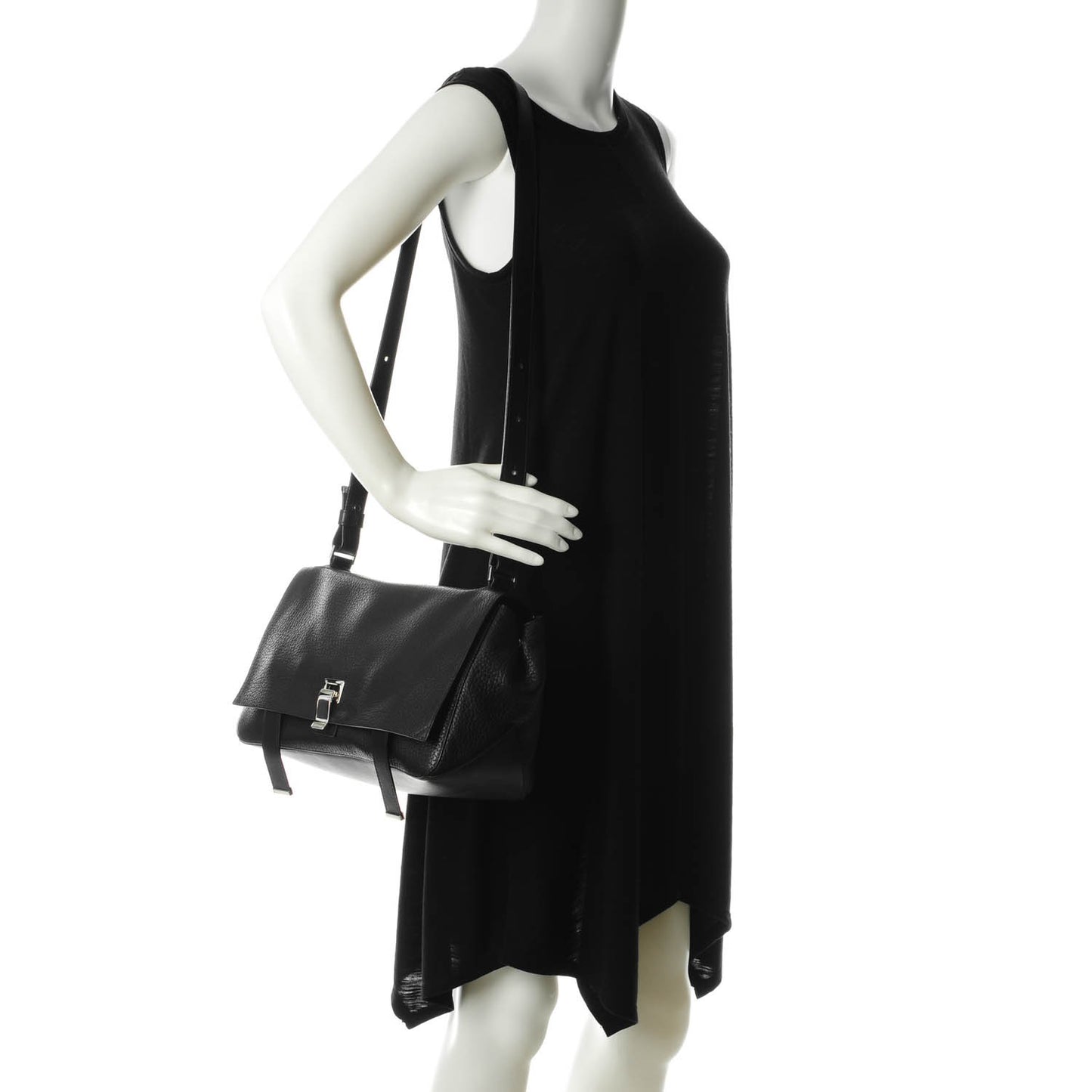 Pebbled Calfskin Double Sided PS Courier Bag Black