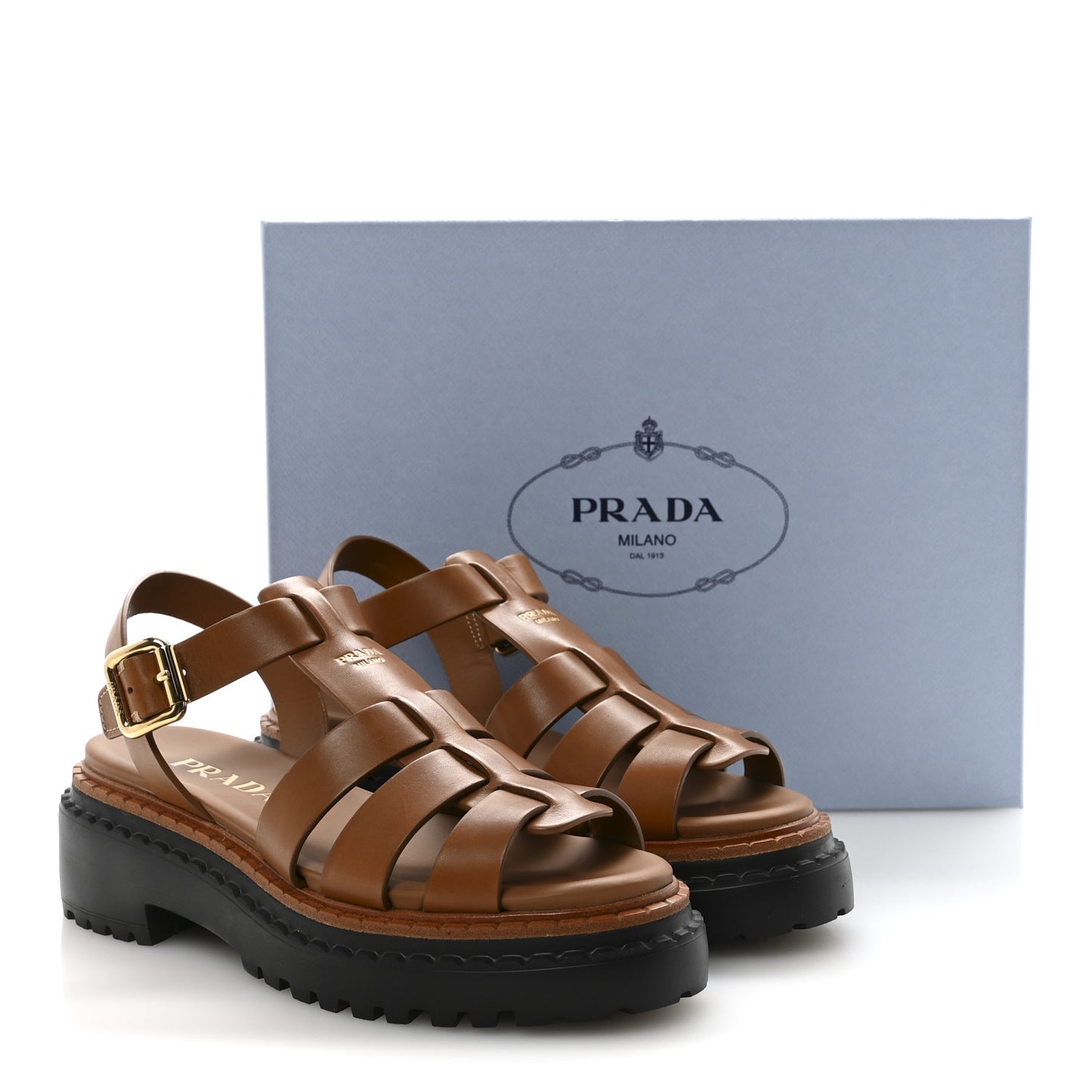 Brushed Calfskin Logo Fisherman Sandals 36.5 Cuoio