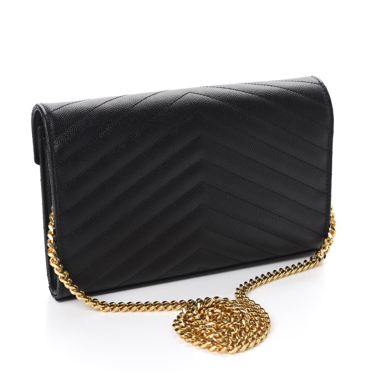 Grain De Poudre Matelasse Chevron Monogram Chain Wallet Black