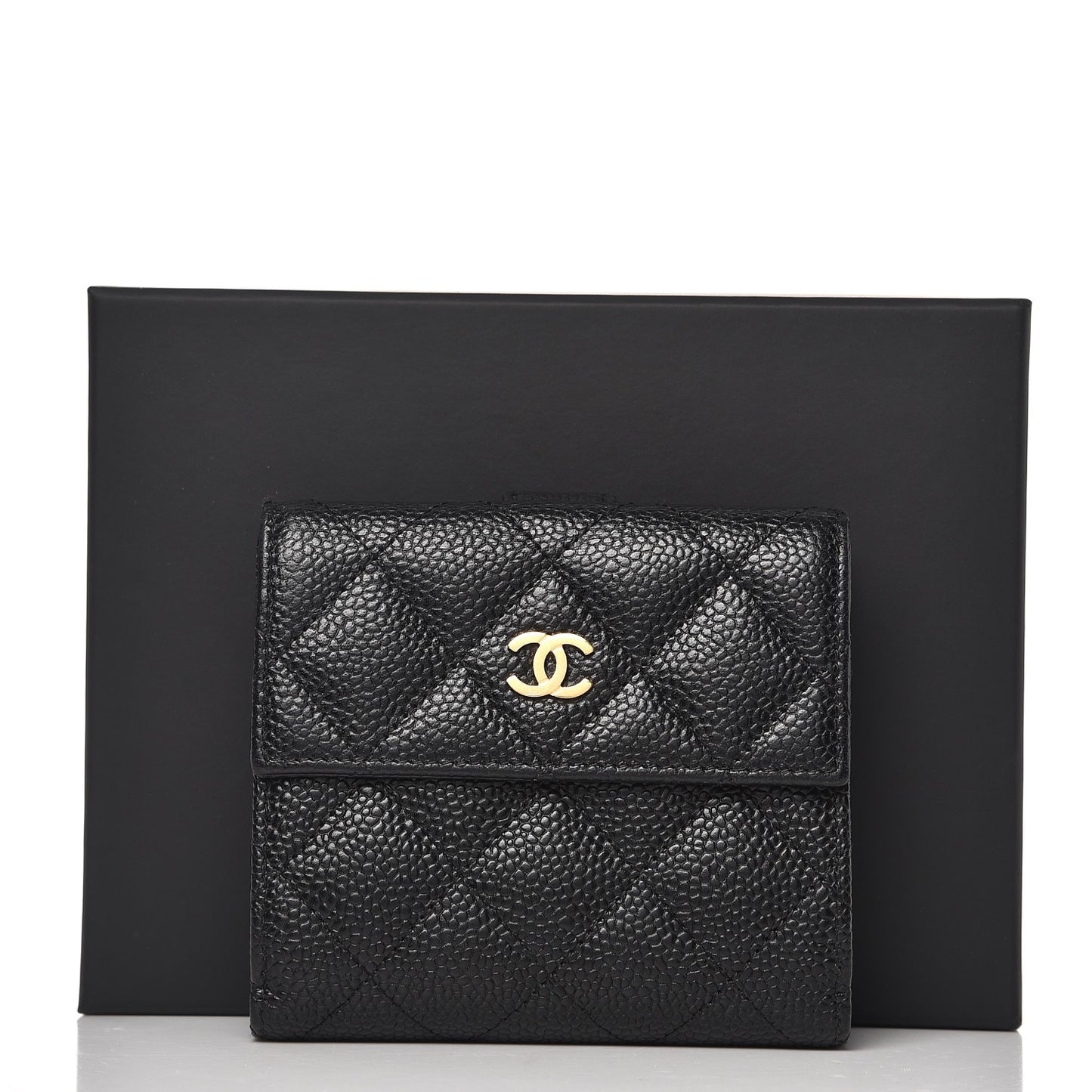 Caviar Quilted Compact French Flap Wallet Black