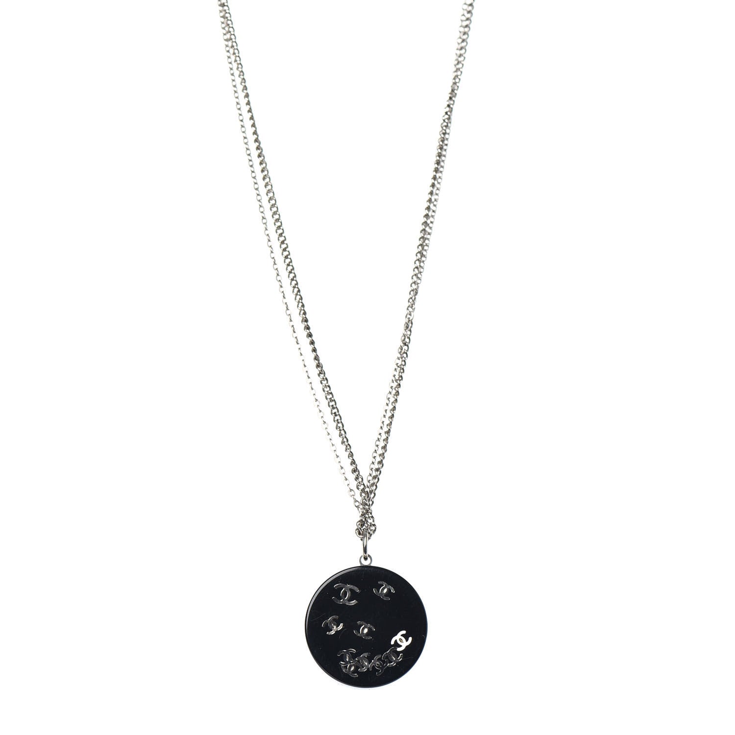 Chanel Resin CC Necklace Black Silver 1 of 5