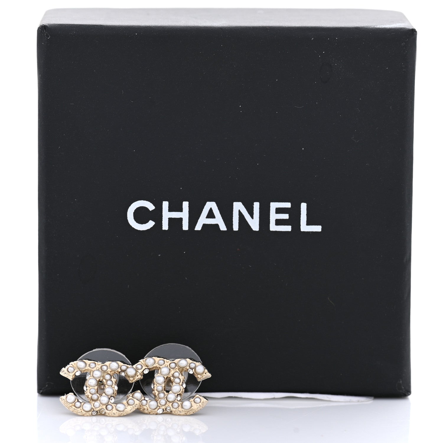 Chanel Pearl Crystal CC Earrings Light Gold 5 of 5