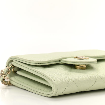 Chanel Caviar Quilted Flap Card Holder On Chain Light Green 9 of 10