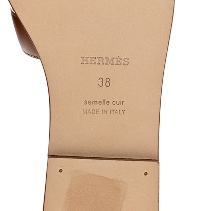 Hermes Box Calfskin Oran Sandals 38 Gold 6 of 9