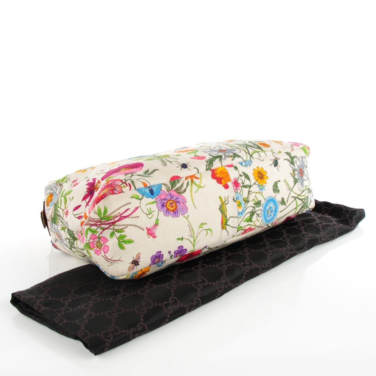 Canvas Medium Flora Floral Horsebit Chain Hobo White