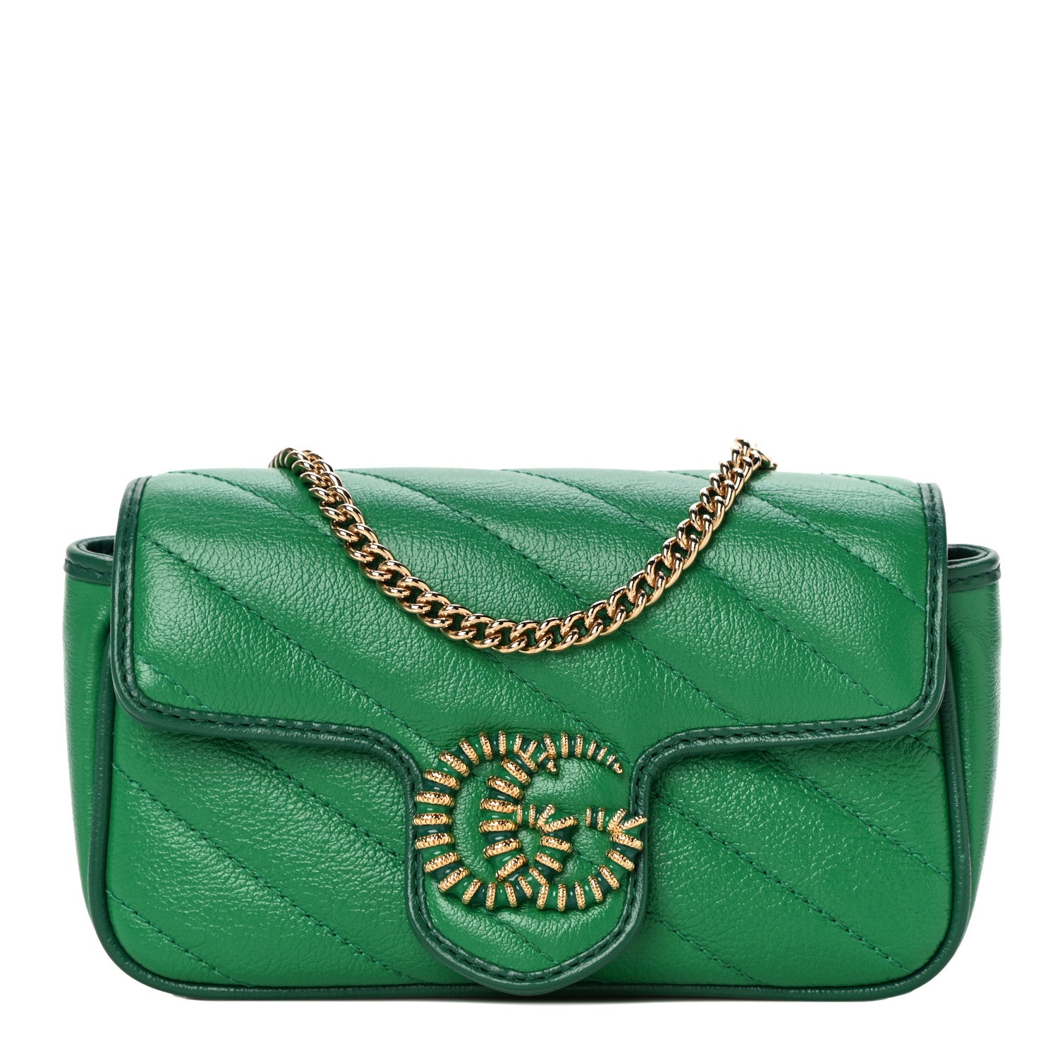 Gucci Azalea Calfskin Enamel Matelasse Diagonal Super Mini Torchon GG Marmont Shoulder Bag New Shamarock Emerald 1 of 11