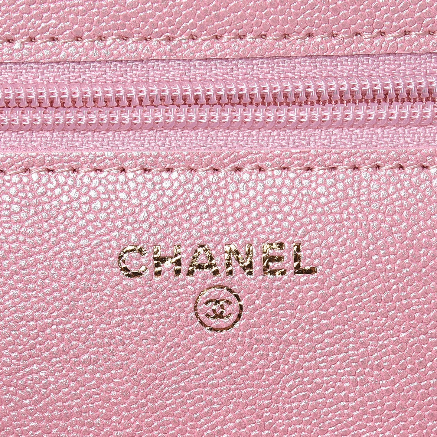 Iridescent Caviar Quilted Wallet on Chain WOC Rose Pink