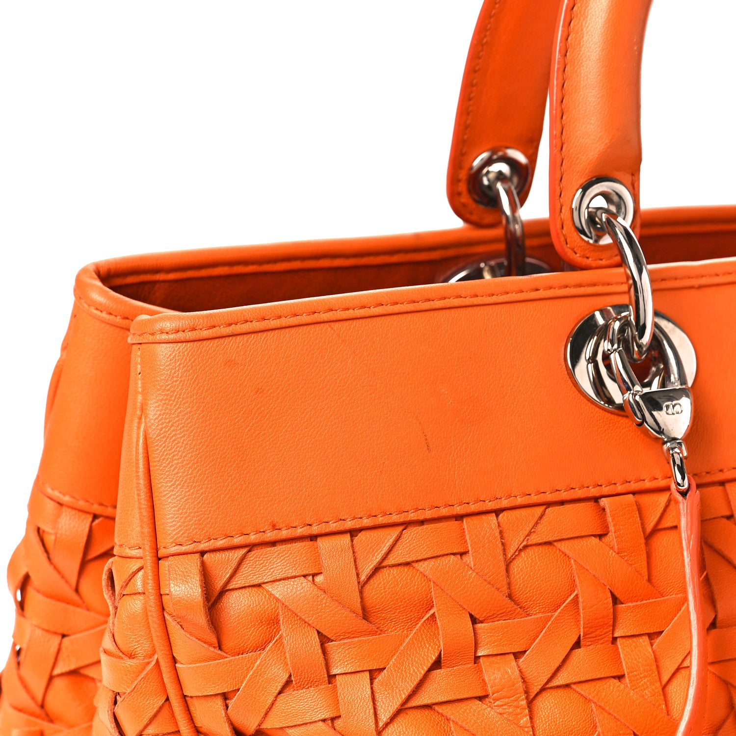 Christian Dior Lambskin Woven Lady Dior Avenue Tote Orange 11 of 13