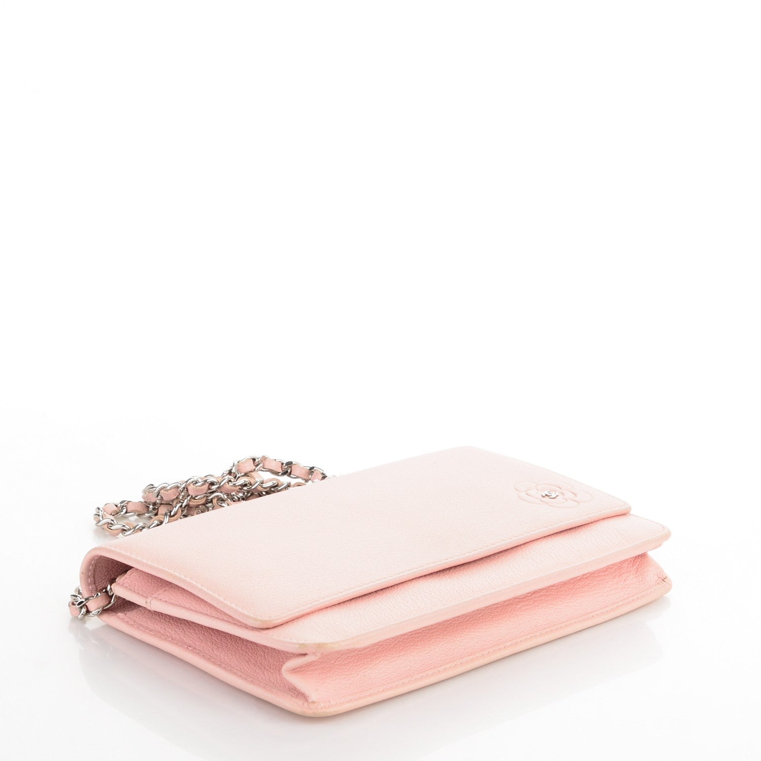 Chanel Goatskin Embossed Camellia Wallet On Chain WOC Light Pink 4 of 9