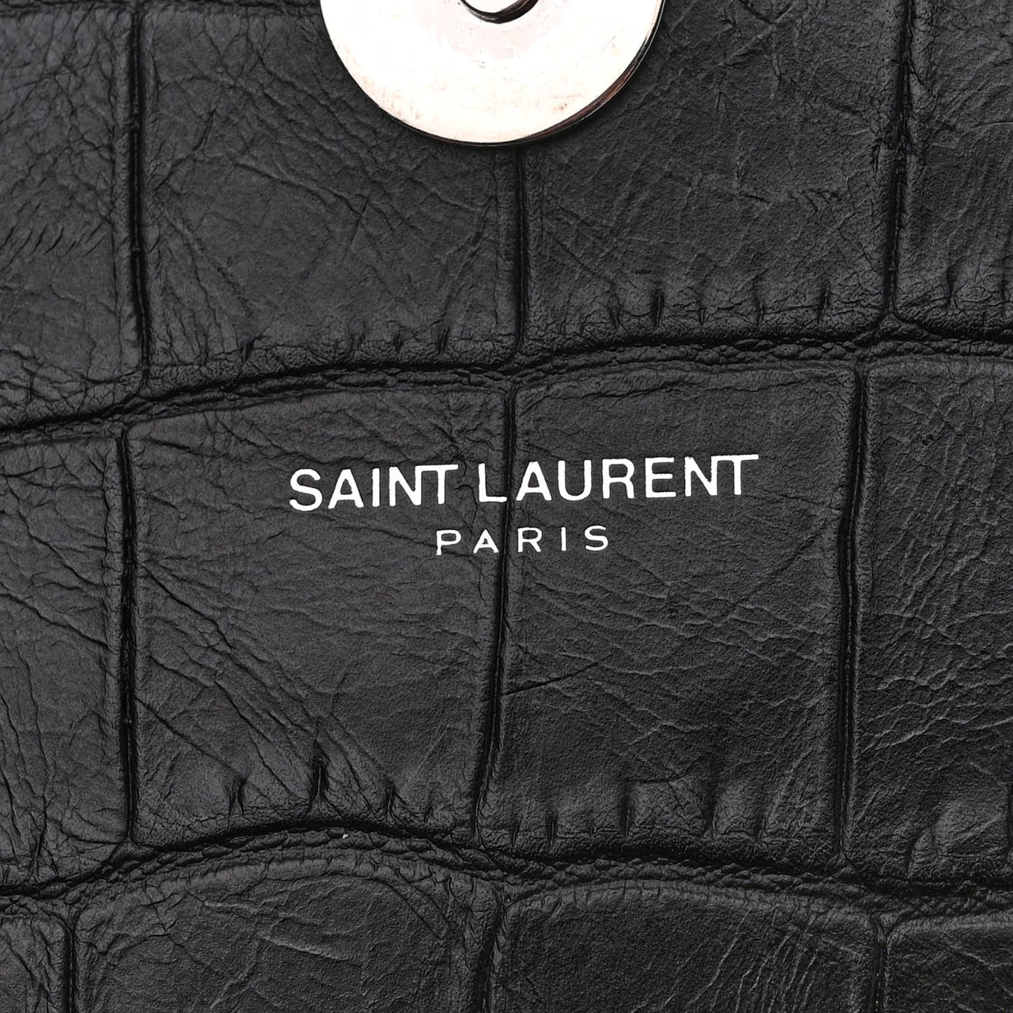 Calfskin Crocodile Embossed College Monogram Satchel Black