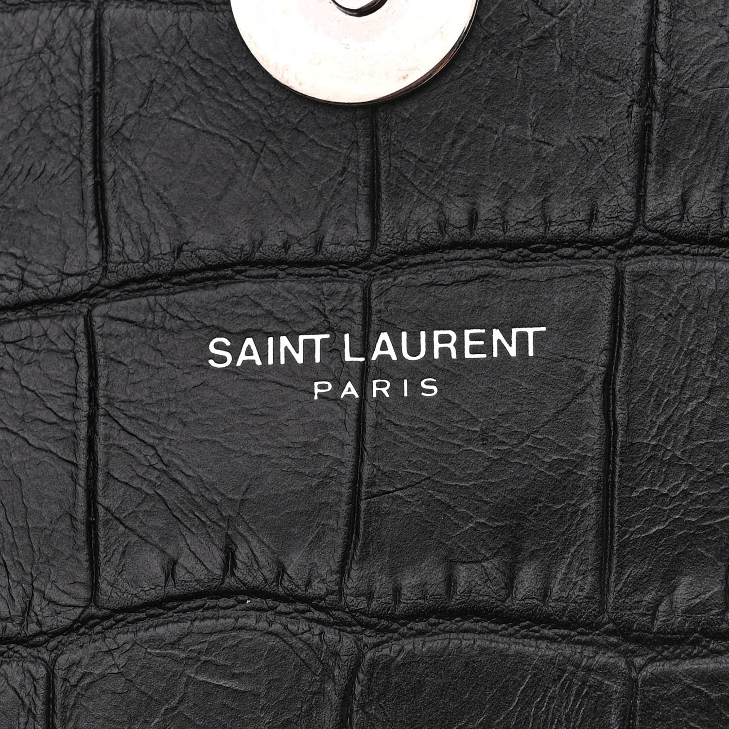 Saint Laurent Calfskin Crocodile Embossed College Monogram Satchel Black 6 of 12