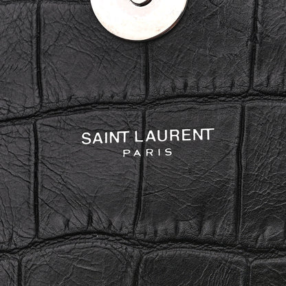 Saint Laurent Calfskin Crocodile Embossed College Monogram Satchel Black 6 of 12
