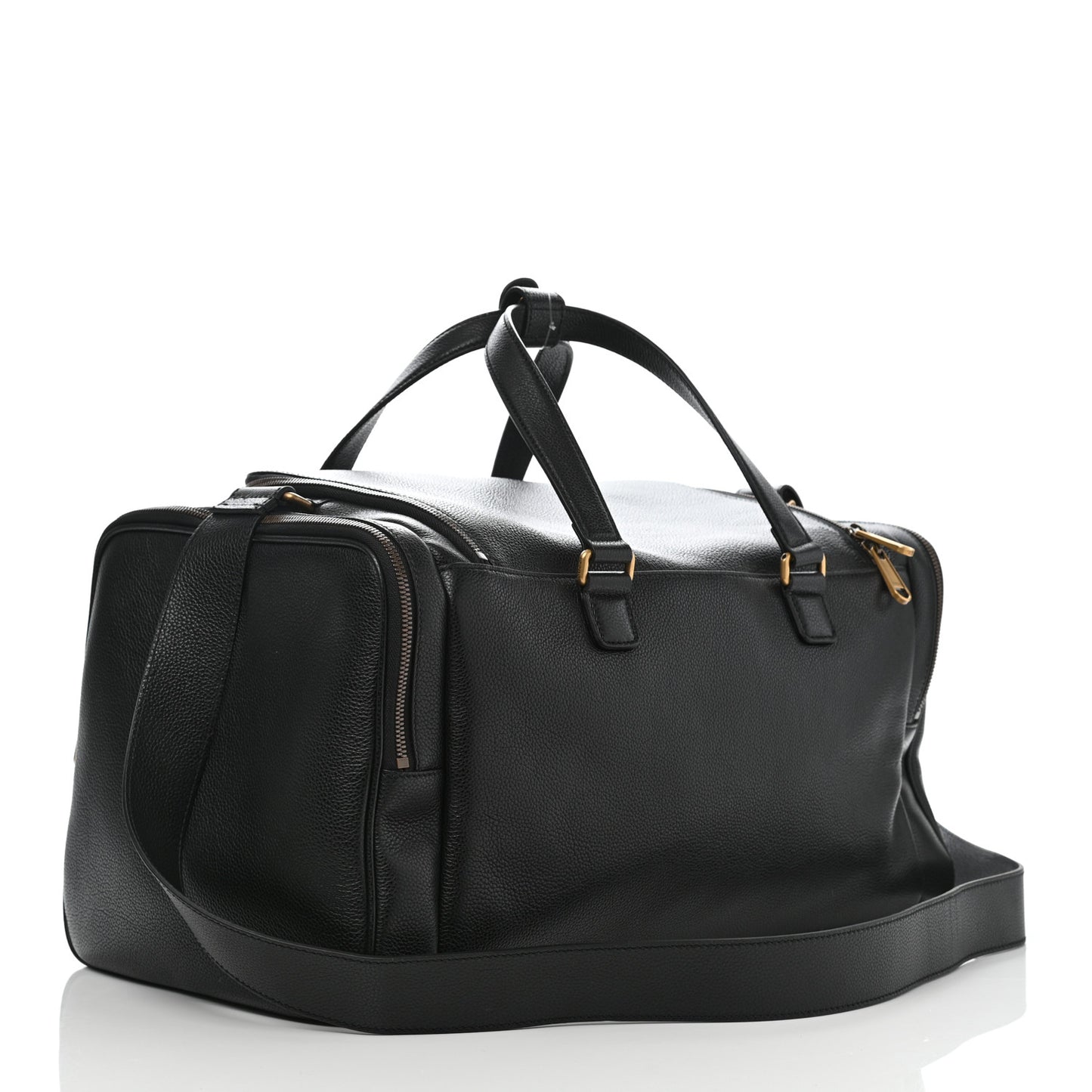 Grained Calfskin Logo Duffle Bag Black