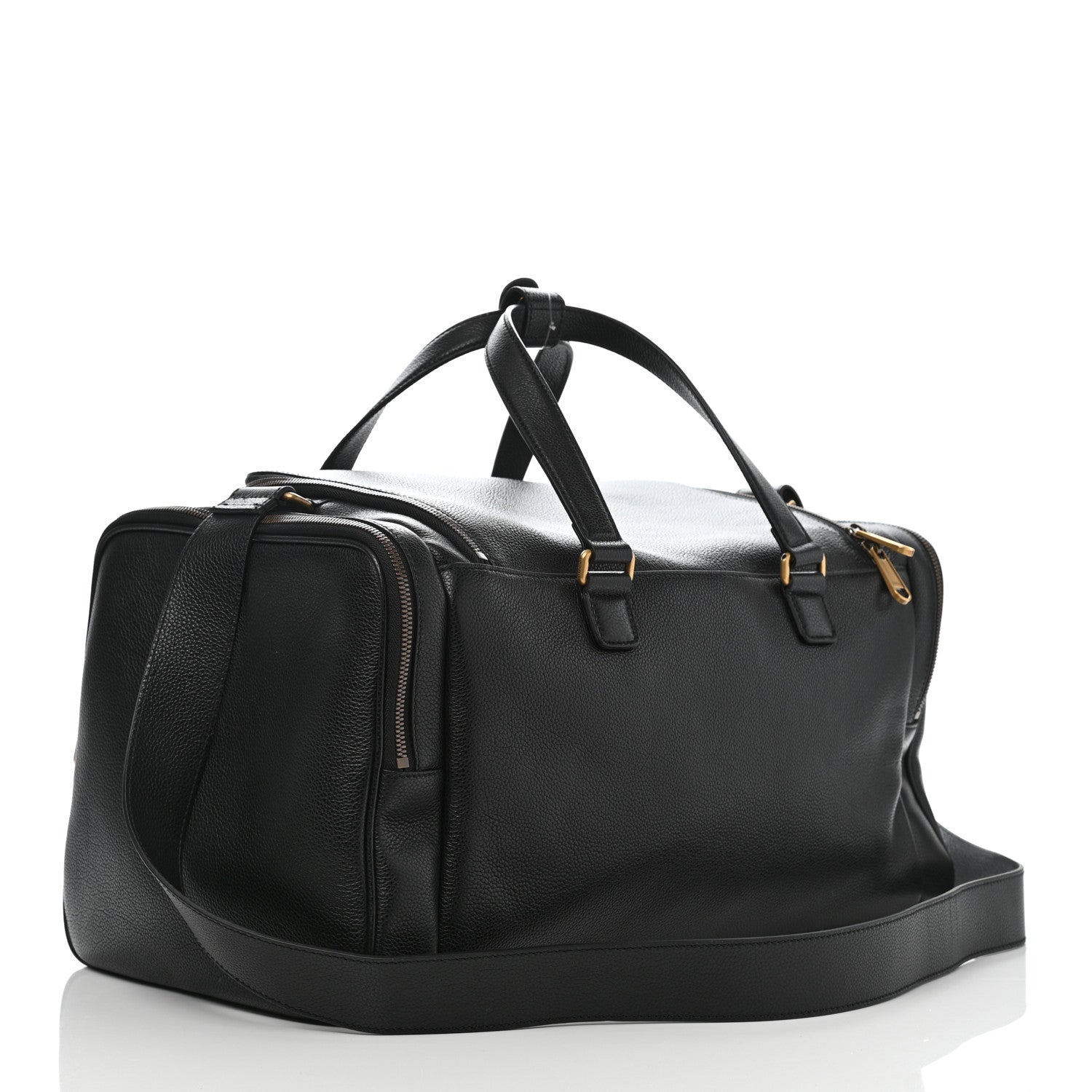 Gucci Grained Calfskin Logo Duffle Bag Black 2 of 16