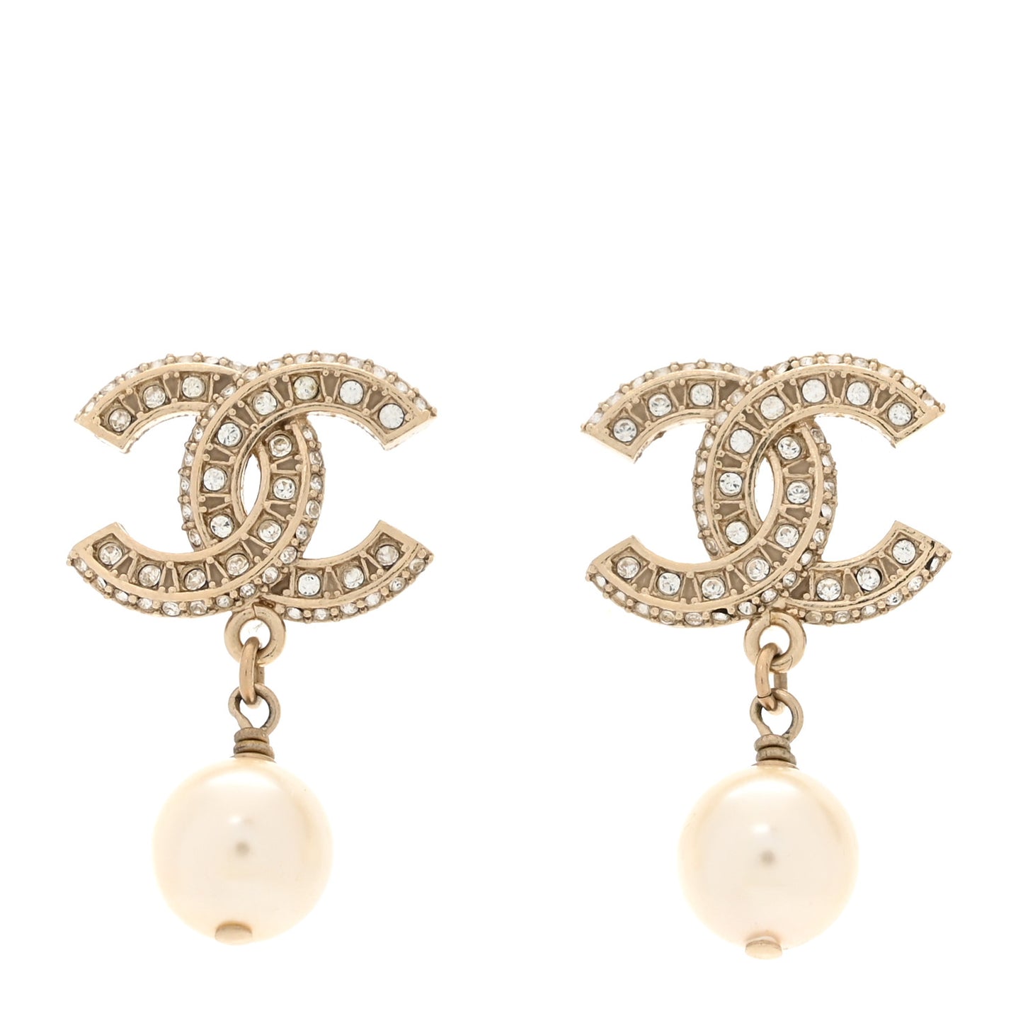 Crystal Pearl CC Drop Earrings Gold