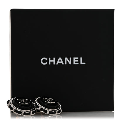 Chanel Metal Enamel Lambskin CC Round Earrings Black Silver 5 of 5