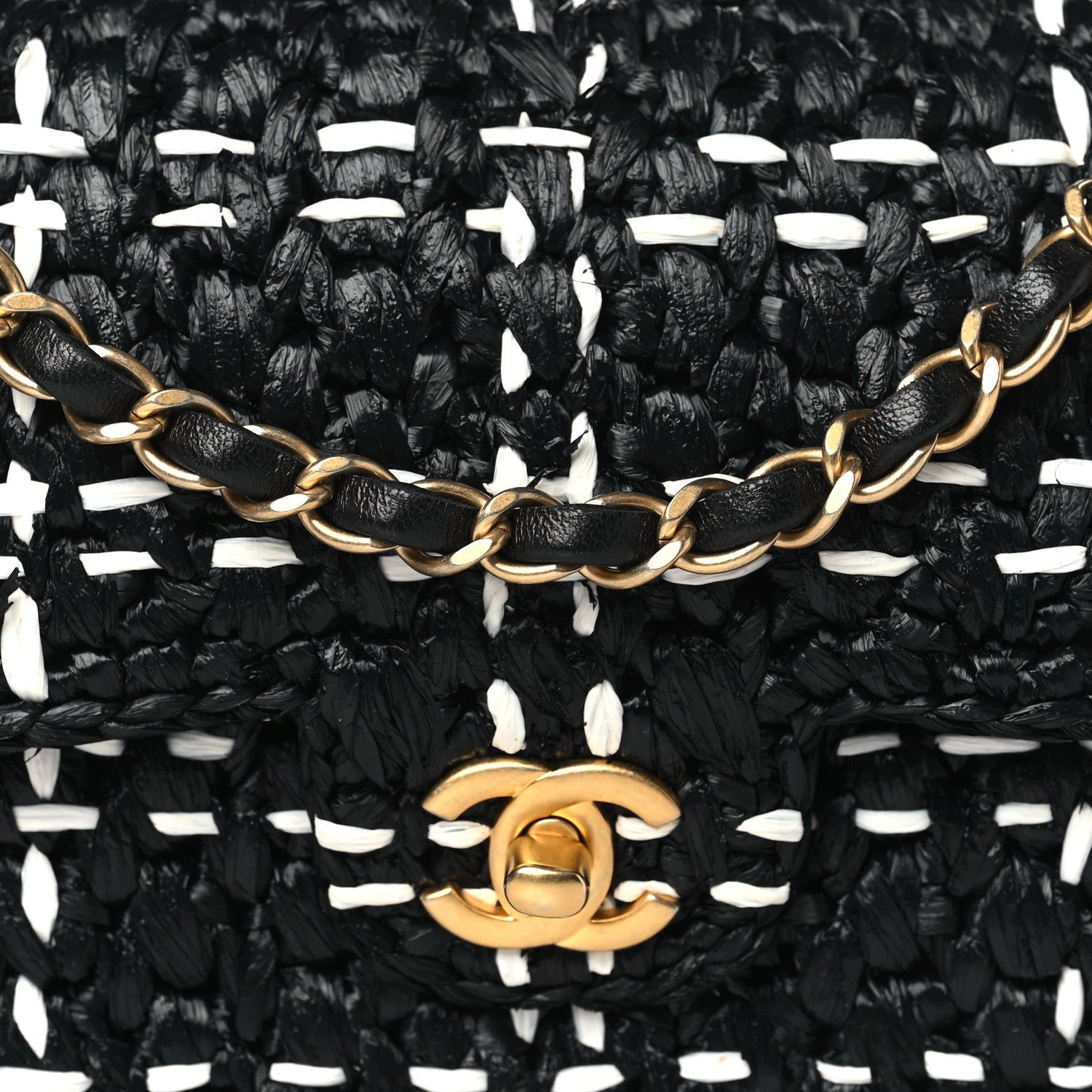 Chanel Raffia Effect Medium Tweedy Flap Bag Black White 8 of 14