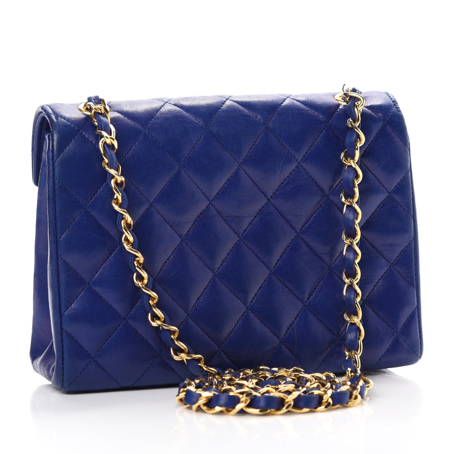 Lambskin Quilted Small Single Flap Blue