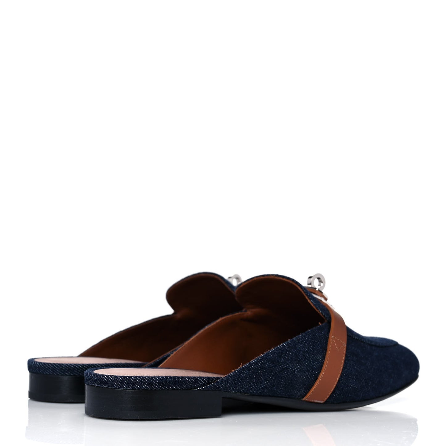 Calfskin Denim Oz Mules 37 Bleu Brut Gold