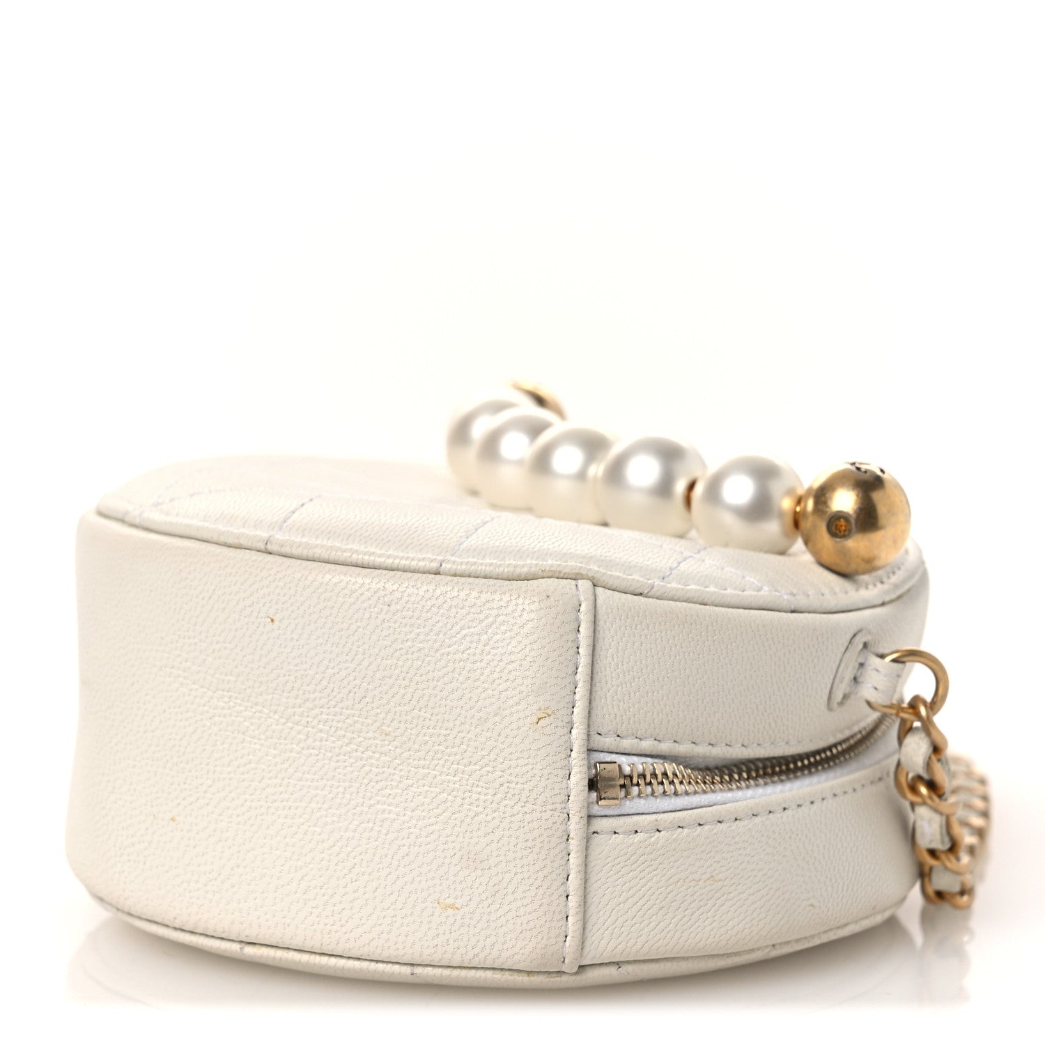 Chanel Lambskin Quilted Pearl Round Clutch With Chain White 10 of 11