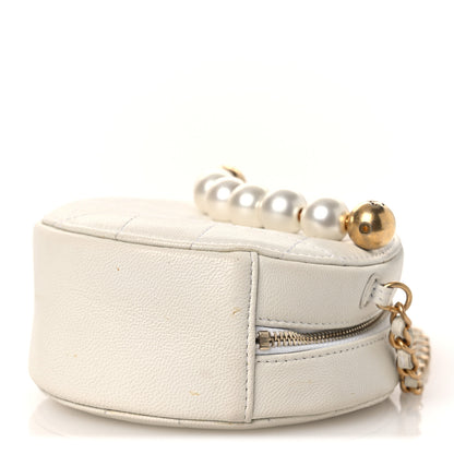 Chanel Lambskin Quilted Pearl Round Clutch With Chain White 10 of 11