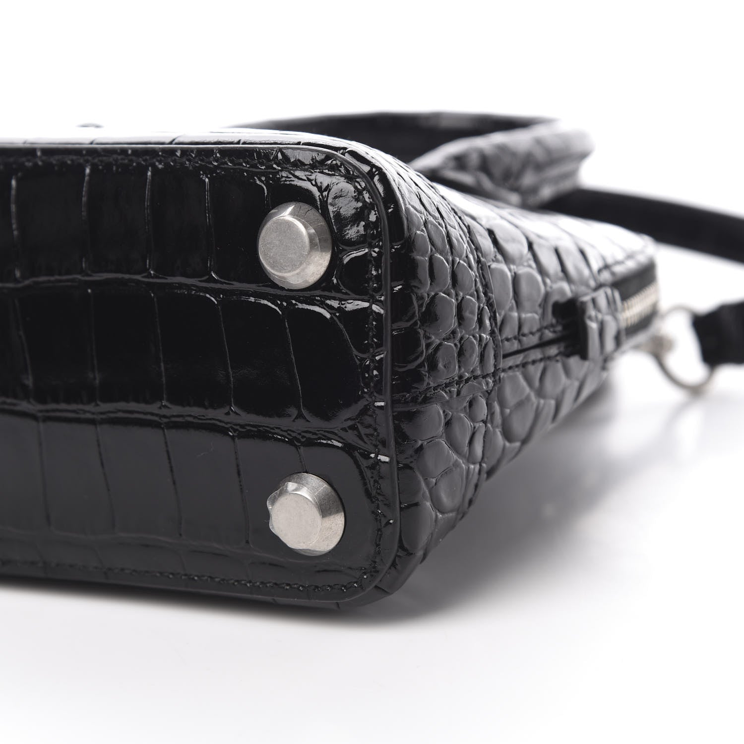 Balenciaga Shiny Calfskin Logo Crocodile Embossed XXS Ville Top Handle Bag Black White 11 of 11