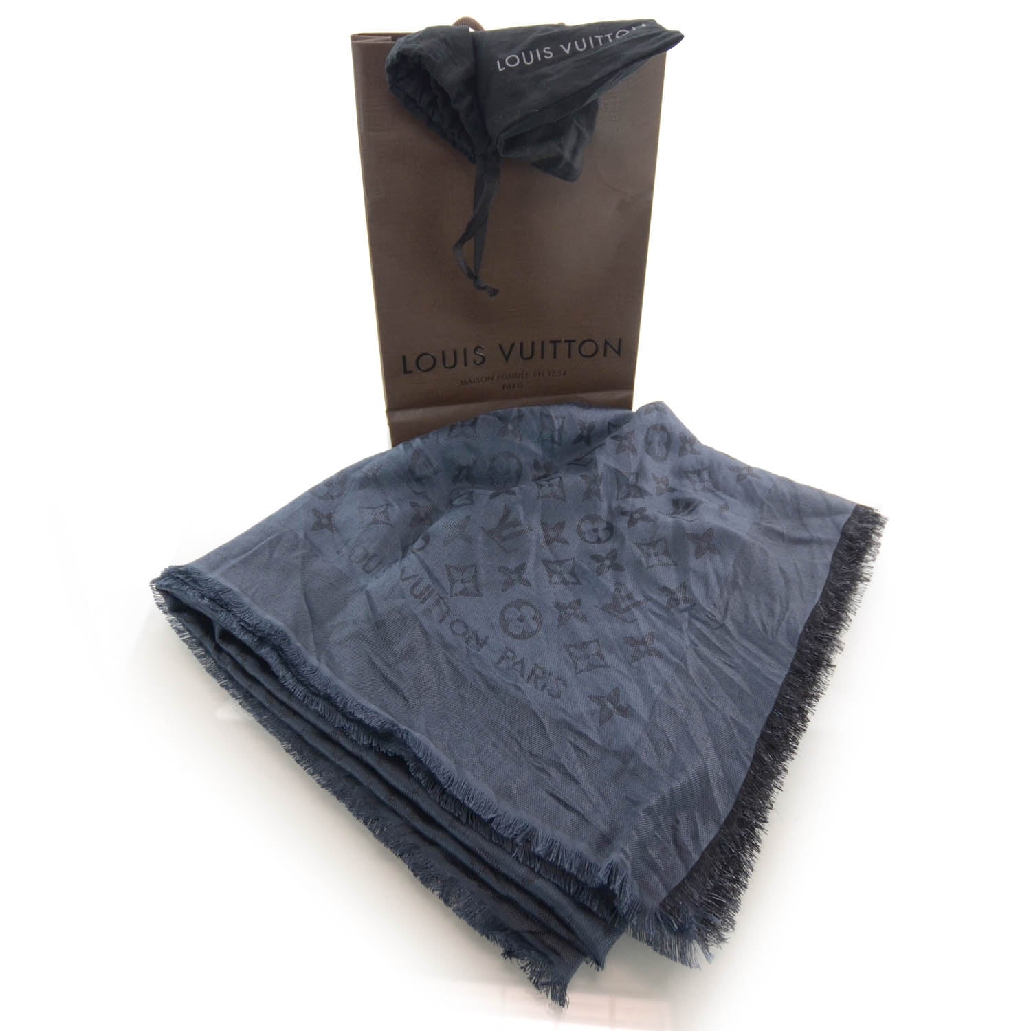 Louis Vuitton Silk Wool Monogram Voile Shawl Anthracite 3 of 5