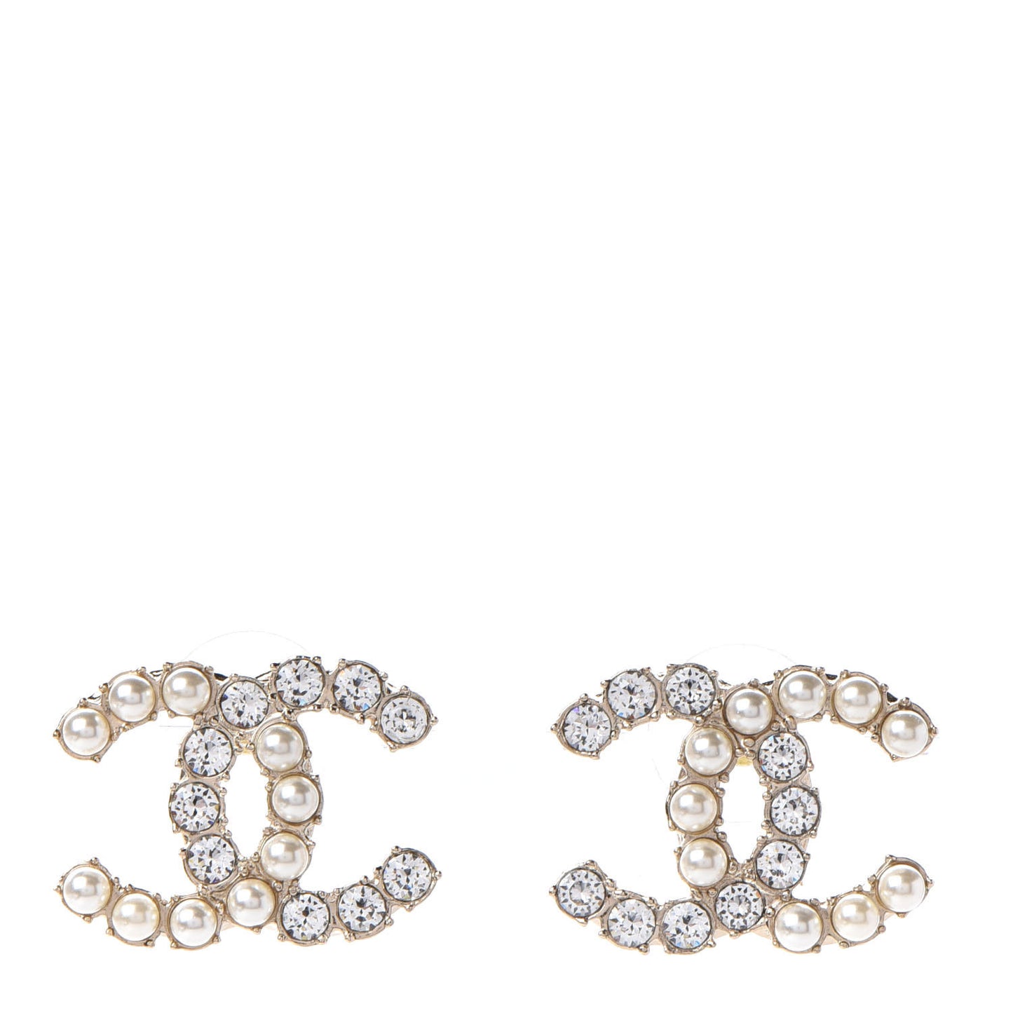 Crystal Pearl CC Dazzling Domino Earrings Gold