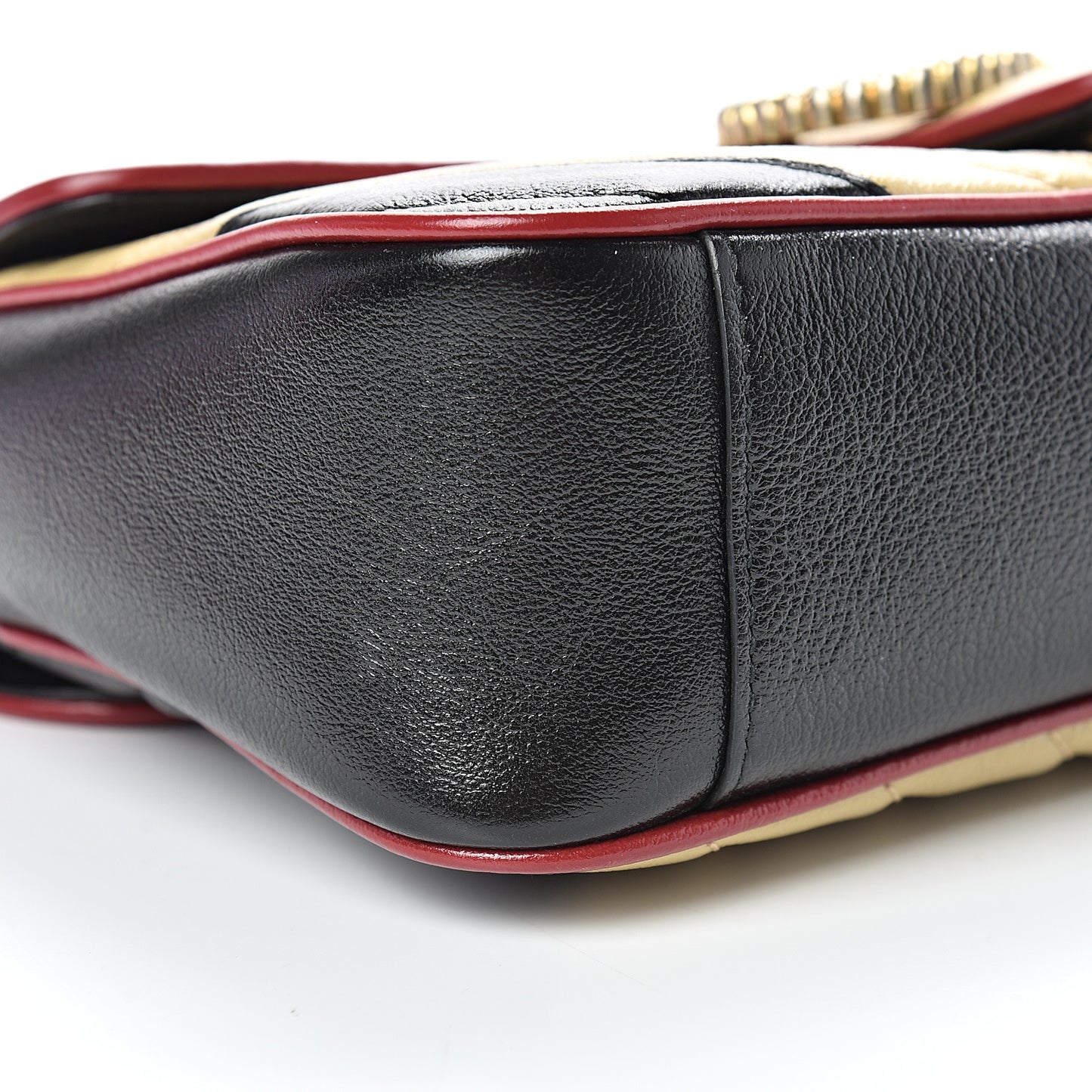 Vintage Effect Calfskin Matelasse Diagonal Striped Small Torchon GG Marmont Shoulder Bag Black Beige