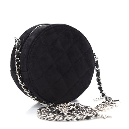 Chanel Suede Quilted Crystal Round Clutch With Logo Chain Black 3 of 11