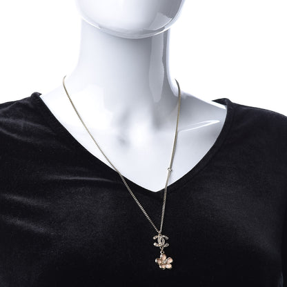 Chanel Enamel Crystal CC Camellia Pendant Necklace Beige Gold 2 of 6